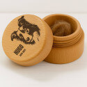 Coffret souvenir rond en bois pour chien avec portrait gravé d’après photo, pour cendres ou poils, avec nom & dates