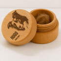 Coffret souvenir rond en bois pour chien avec portrait gravé d’après photo, pour cendres ou poils, avec nom & dates