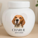 Urne funéraire pour chien personnalisée en céramique avec photo – Urne funéraire avec nom, dates & hommage en forme de cœur