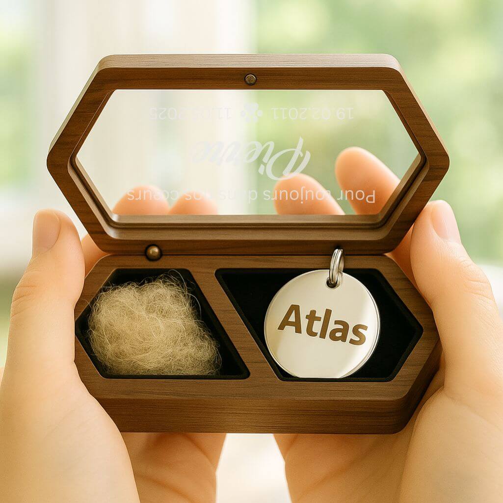 Coffret souvenir en bois pour chien personnalisé avec motif patte de chien – Nom, dates & message gravés