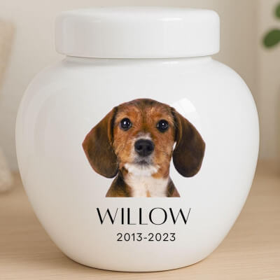 Custom Ceramic Dog Urn with Photo –... Custom Ceramic Dog Urn with Photo –...