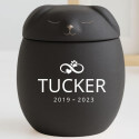 Urne funéraire personnalisée en céramique avec couvercle chien endormi – Urne pour animal avec nom, dates & symbole amour éternel