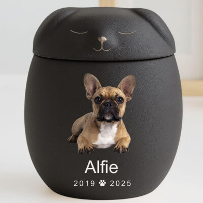 Personalised Ceramic Dog Urn with Sleeping Pet... Personalised Ceramic Dog Urn with Sleeping Pet...