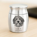 Urne funéraire pour chien personnalisée avec dessin gravé d’après photo – Mini urne souvenir avec nom & dates