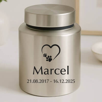 Urne pour chien cylindrique en acier inoxydable...