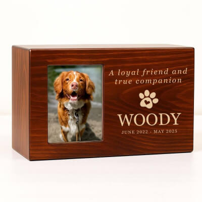 Personalised Wooden Dog Urn Box with Photo –... Personalised Wooden Dog Urn Box with Photo –...