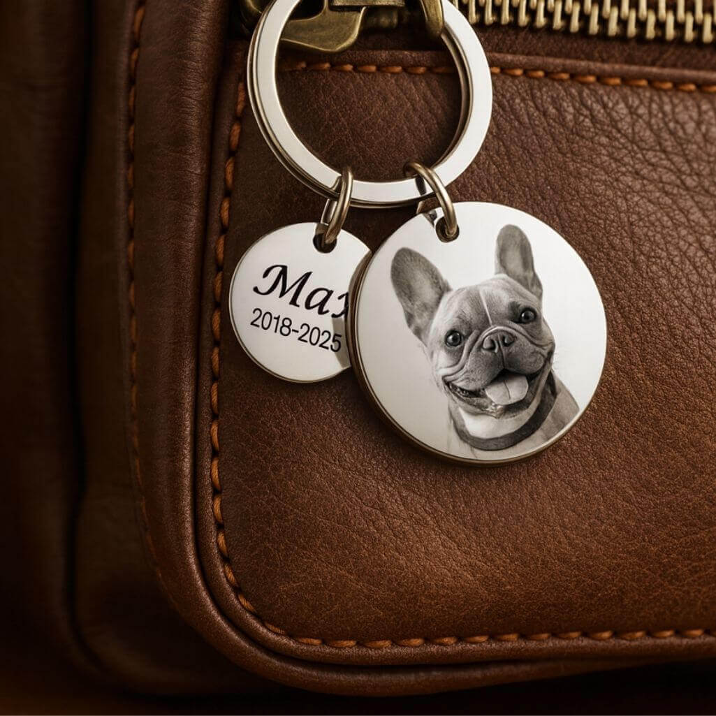 Porte-clés 2 Cercles Gravé Personnalisé avec Photo Chien ou Chat Porte-clés 2 Cercles Gravé Personnalisé avec Photo Chien ou Chat