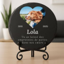Pierre commémorative chien ronde personnalisée – Plaque souvenir en ardoise chien avec photo, nom, dates & message gravés