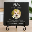 Pierre commémorative chien carrée personnalisée – Plaque souvenir en ardoise chien avec photo, nom gravé, dates & message