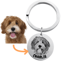 Porte-clés commémoratif rond chien personnalisé – Nom & photo du chien gravés