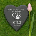 Pierre commémorative chien cœur personnalisée – Plaque souvenir en ardoise avec nom, dates & message